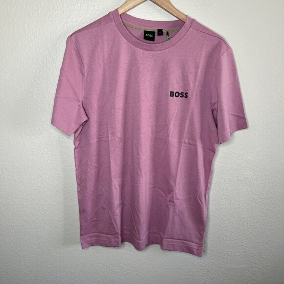 Hugo Boss Mens Pink Purple Thompson Crew Neck Logo Cotton T-Shirt Small - Picture 2 of 10